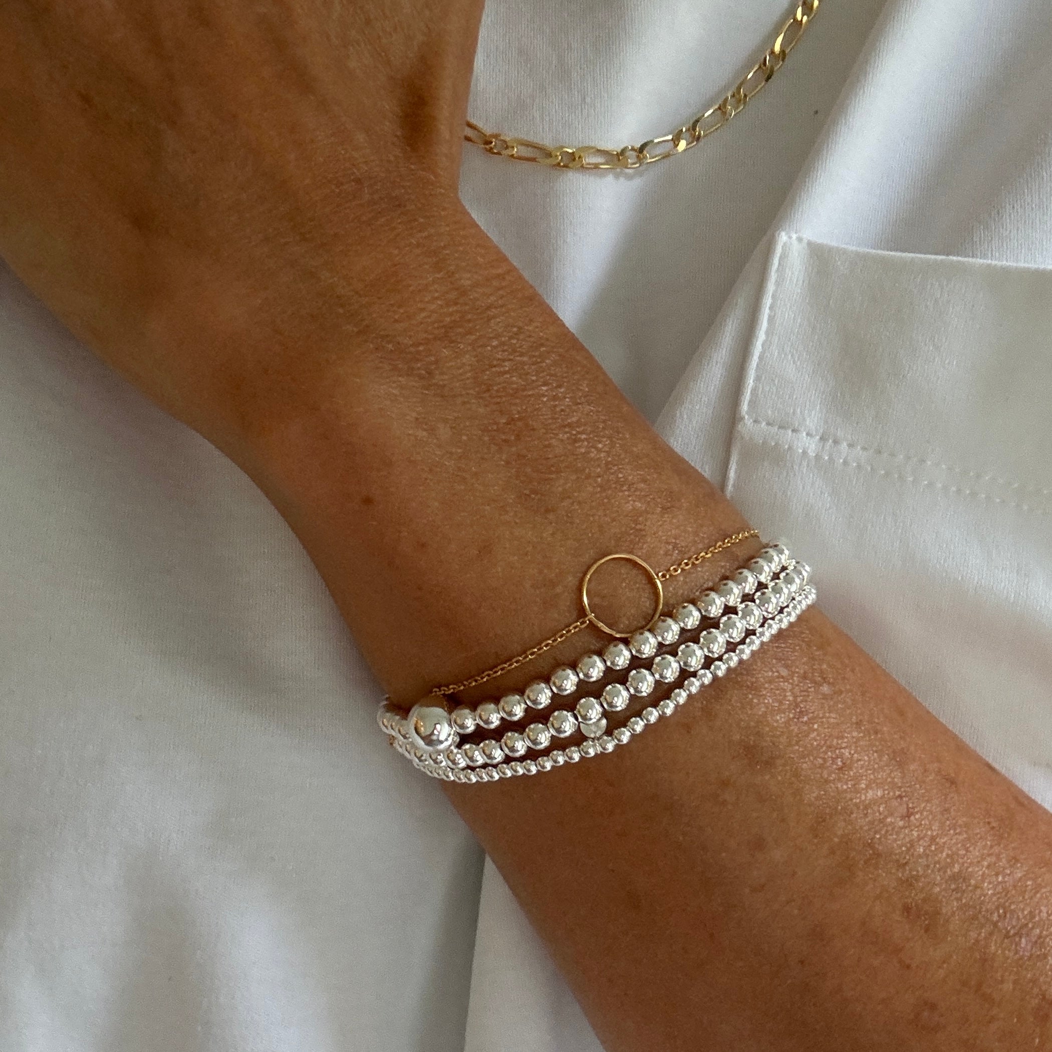 Perlen Armband 4mm, Einheitslänge, gold, silber, mit dicker Kugel